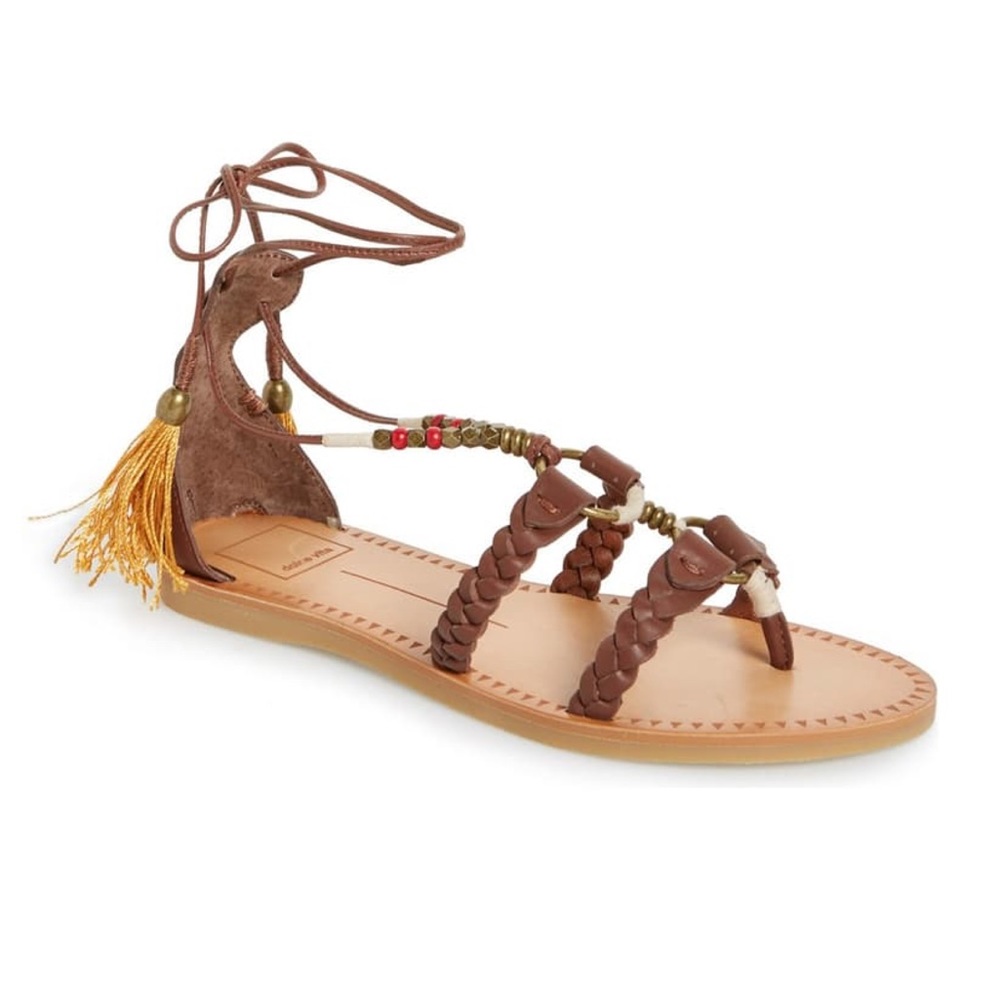 Dolce Vita Brown 'Jinny' Tassel Lace-up Sandals
